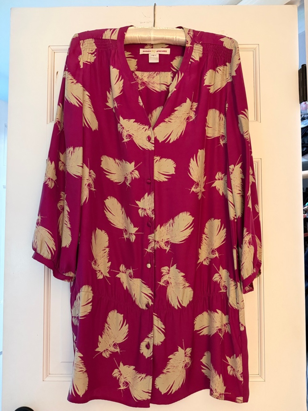 Amanda Uprichard Magenta Tunic with Cream Feather Print
